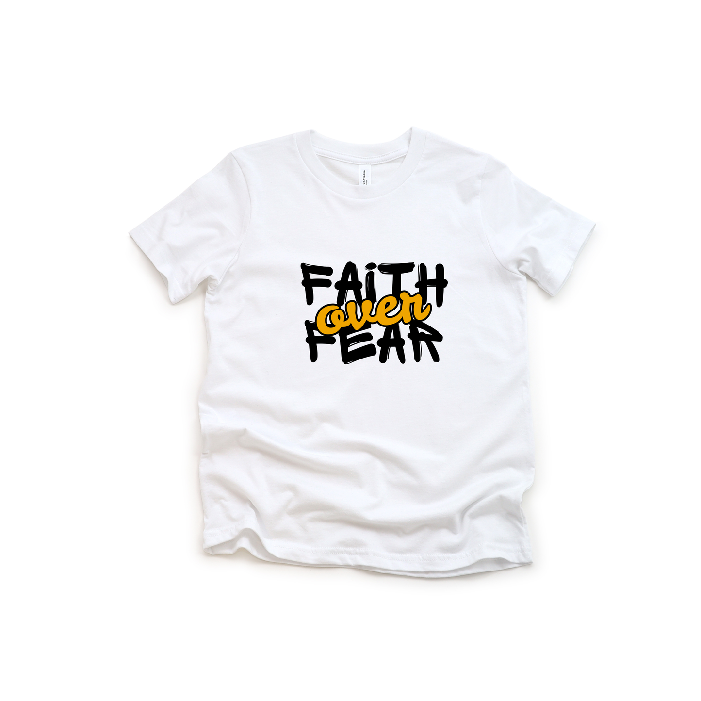 Faith Over Fear kids tee front white graffiti design - Abound in Faith
