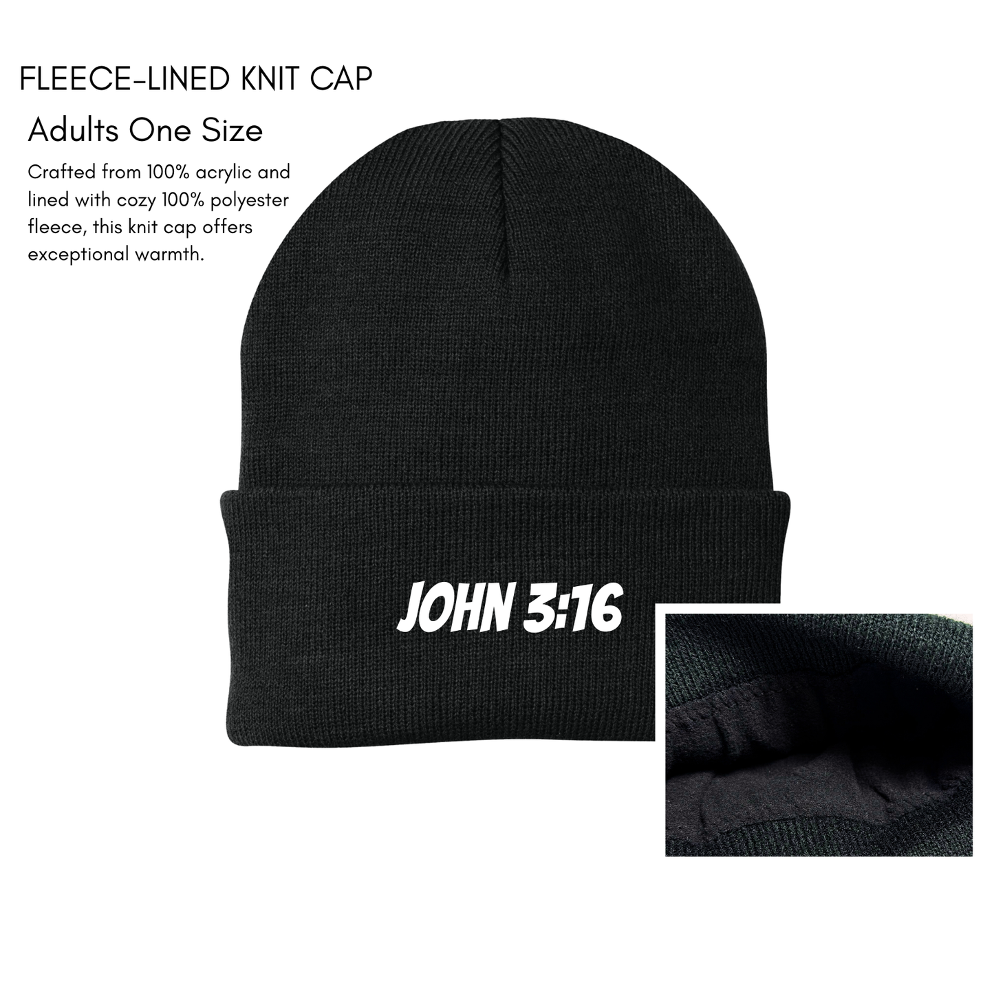 Adult John 3:16 Beanie – Faith-Inspired Winter Hat