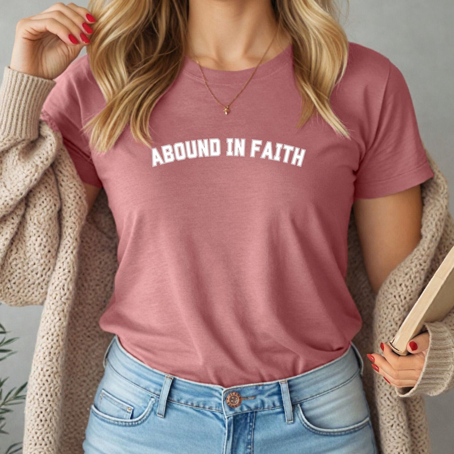 abound in Faith Christian T-shirt in Heather Mauve