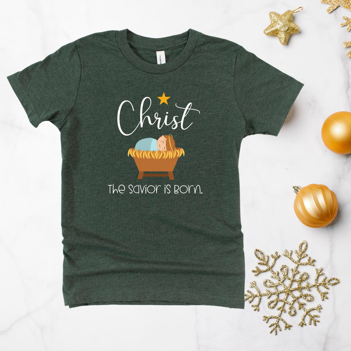 CChrist the Savior Is Born Kids T-Shirt Heather green