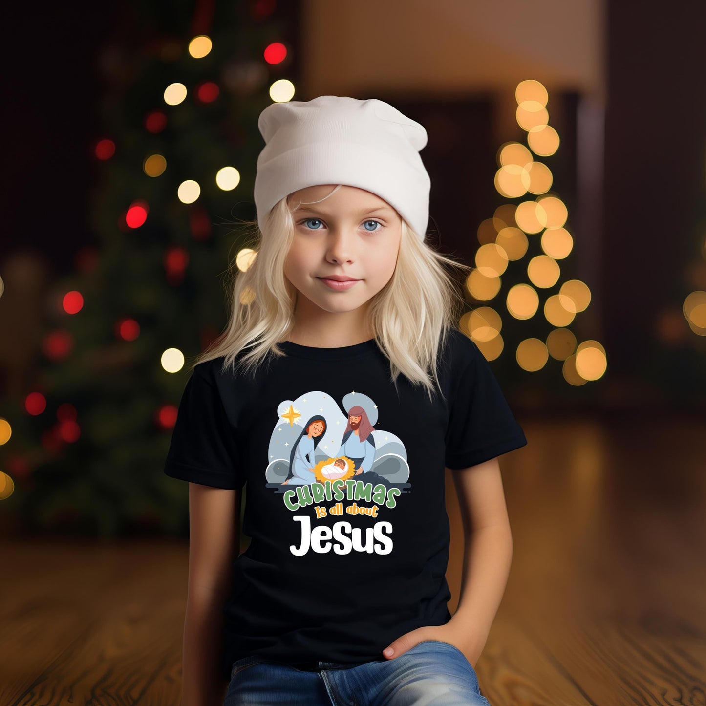 Christmas Is All About Jesus Kids Shirt — Cute Christian holiday shirt for boys and girls