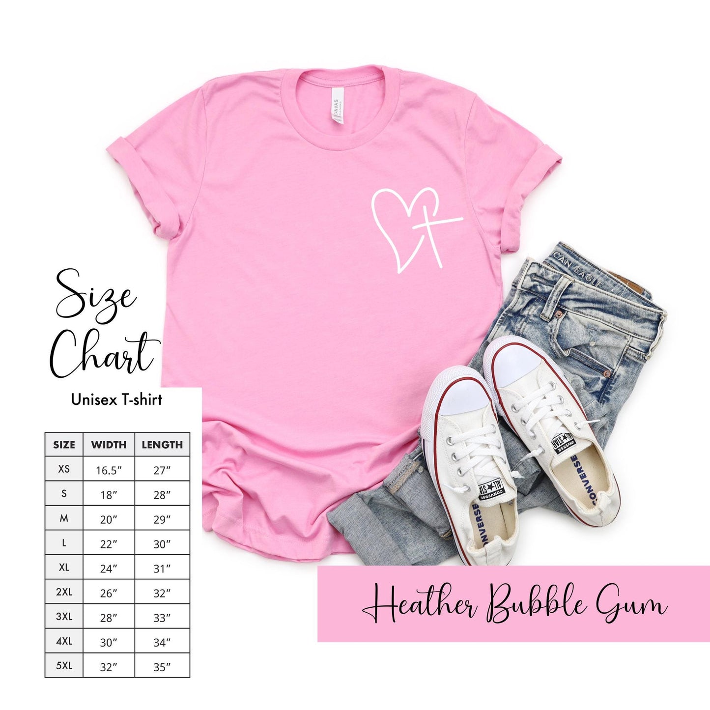 Heart of Faith Women’s T-shirt Size chart