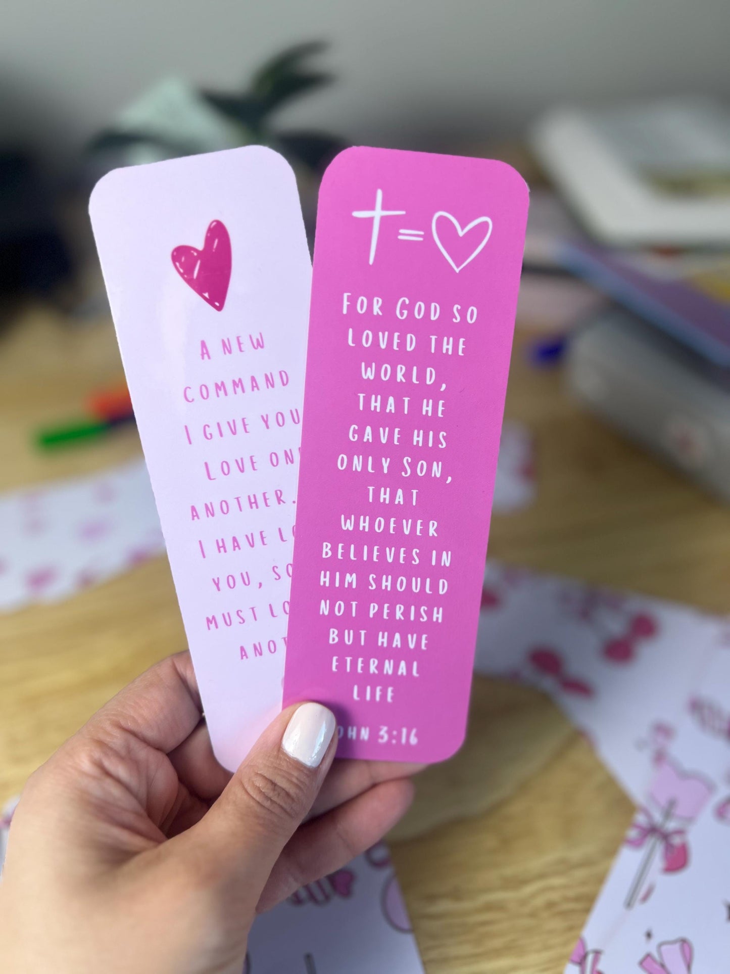 Love Bookmarks | Cherry and Bows, Hearts and Lollipop | Christian Bookmark Set | John 3 16, 1 Corinthians 13 13 | Book Lover Gift