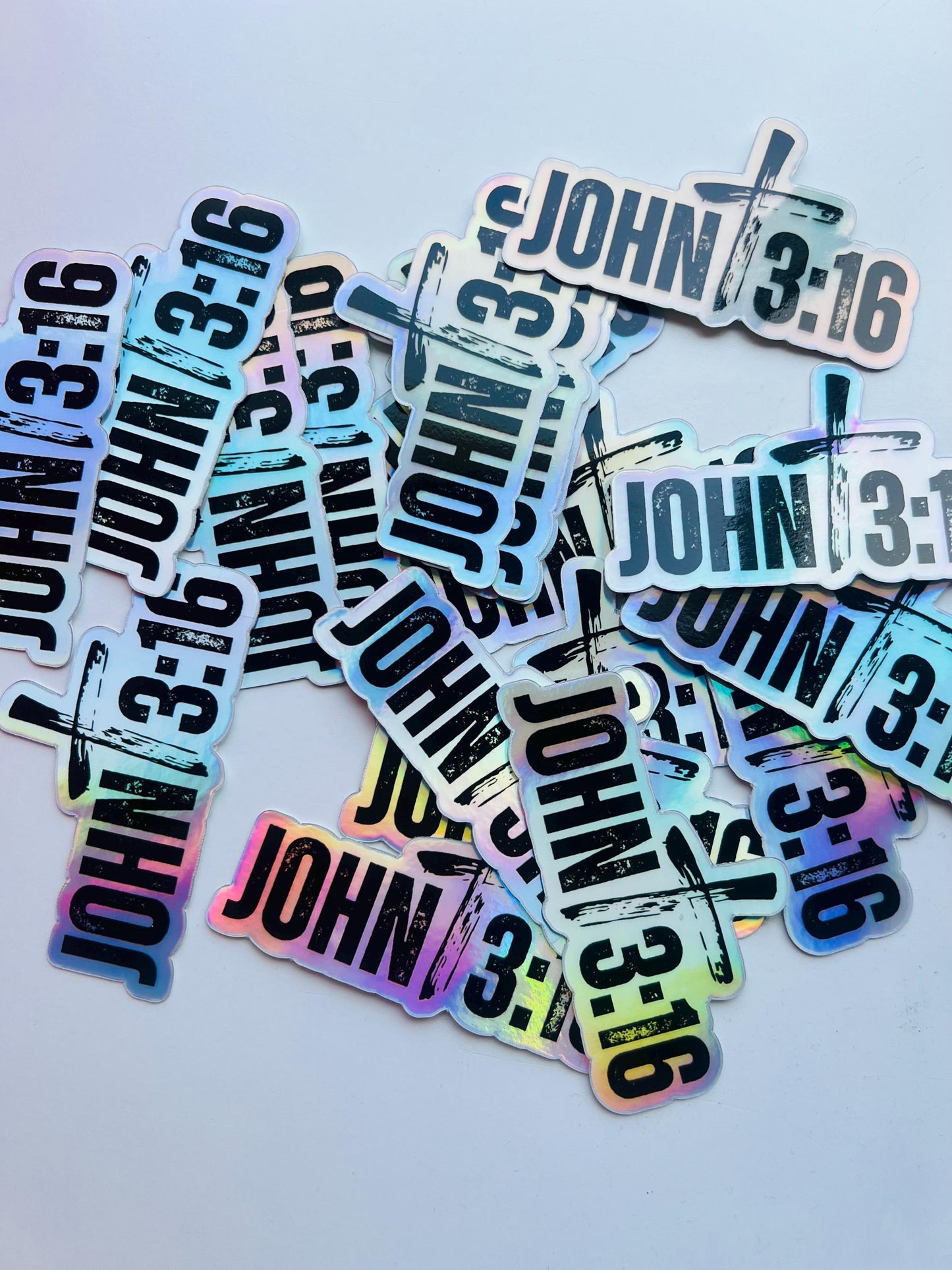 John 3:16 Waterproof Sticker | Holographic Christian Sticker | Bible Verse Vinyl Decal | Faith-Based Laptop Sticker, water bottle and more