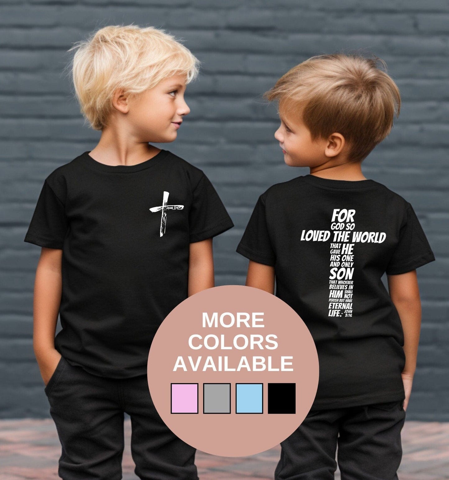 Aboundinfaith.com Kid’s Tshirt S / Black John 3:16 Kids Christian Shirt - 'For God So Loved The World'.