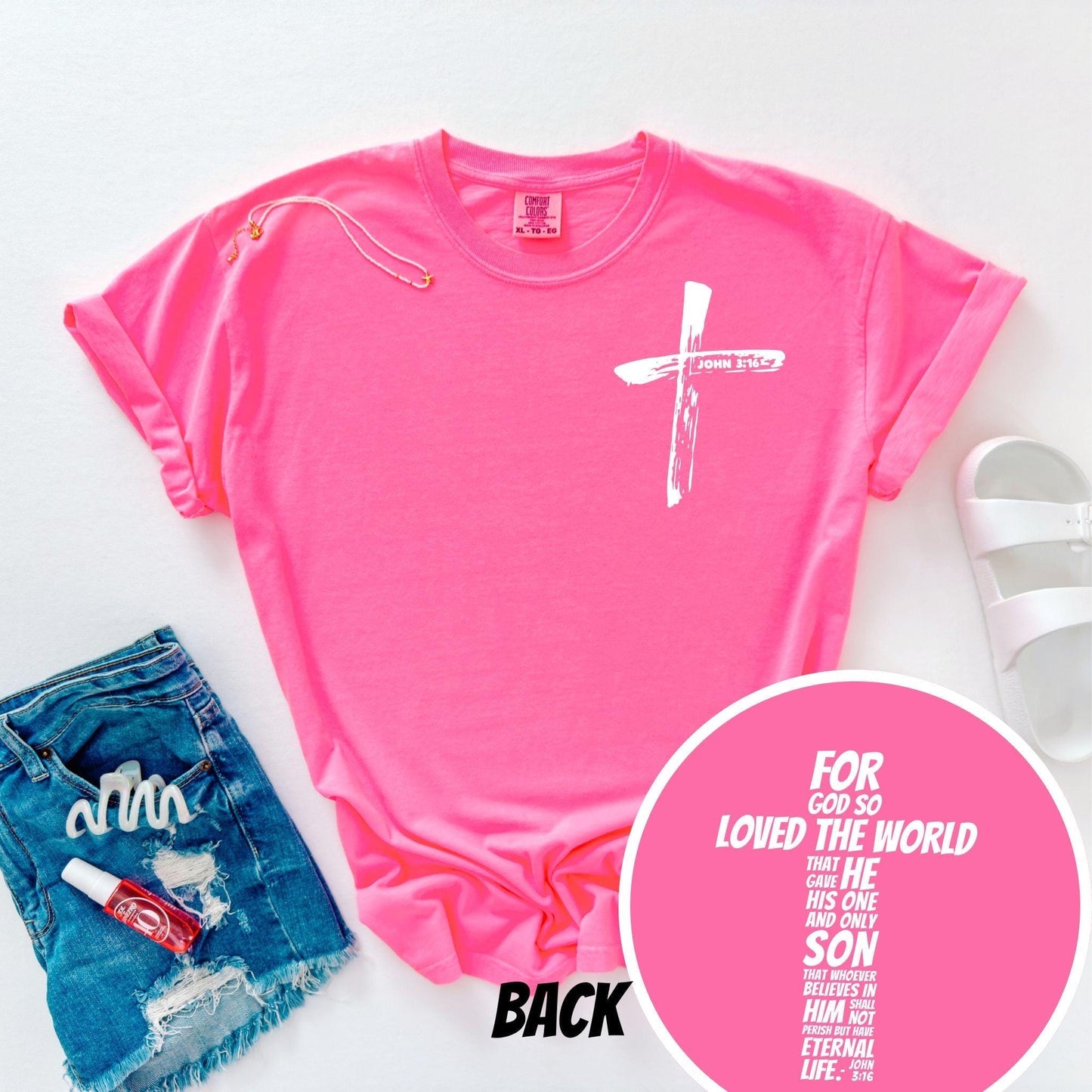 Aboundinfaith.com Kid’s Tshirt S / CC Neon Pink John 3:16 Kids Christian Shirt - 'For God So Loved The World'.