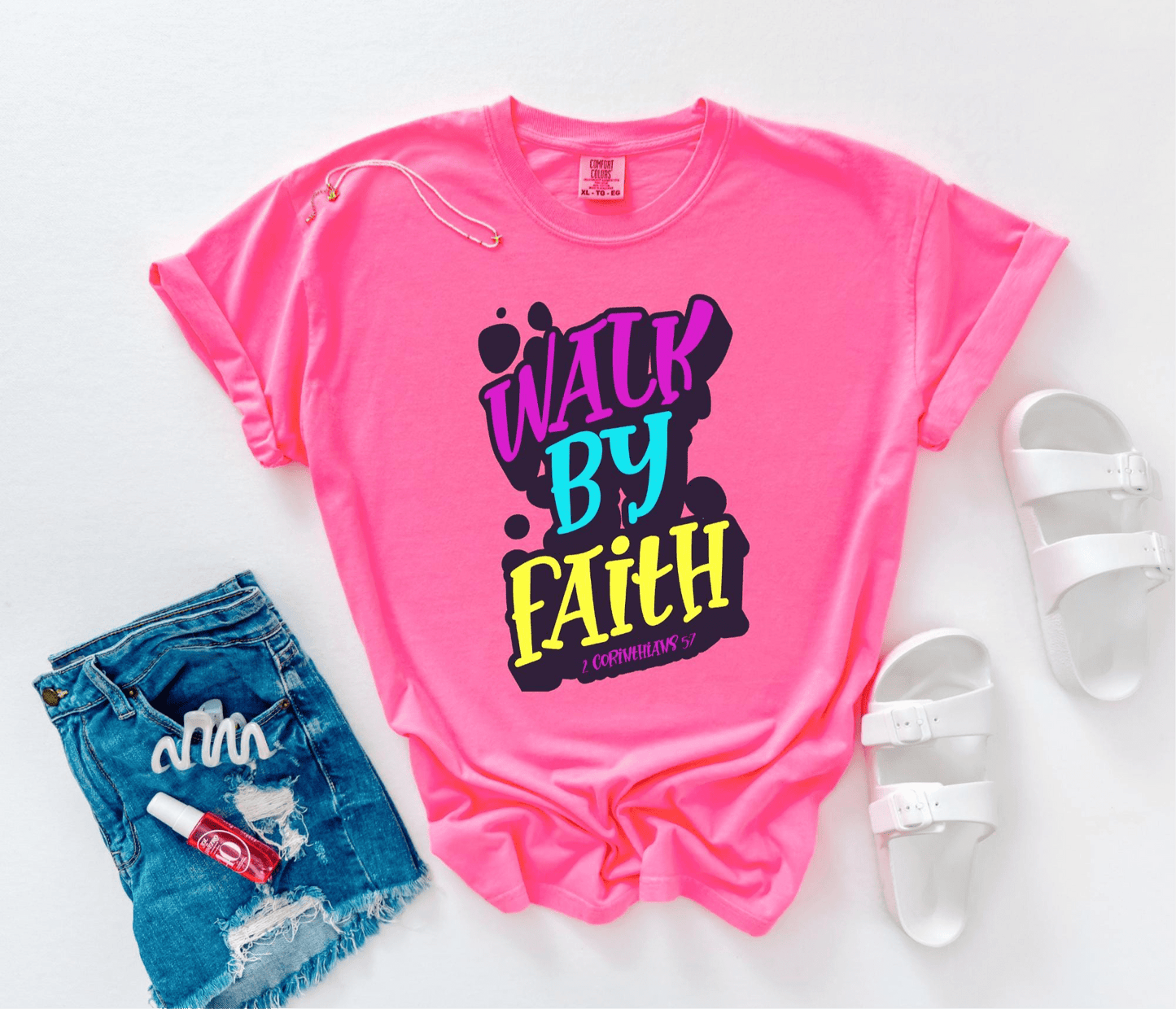 Aboundinfaith Kid’s Tshirt Walk By Faith Kids Christian T-Shirt | 2 Corinthians 5:7 Shirt