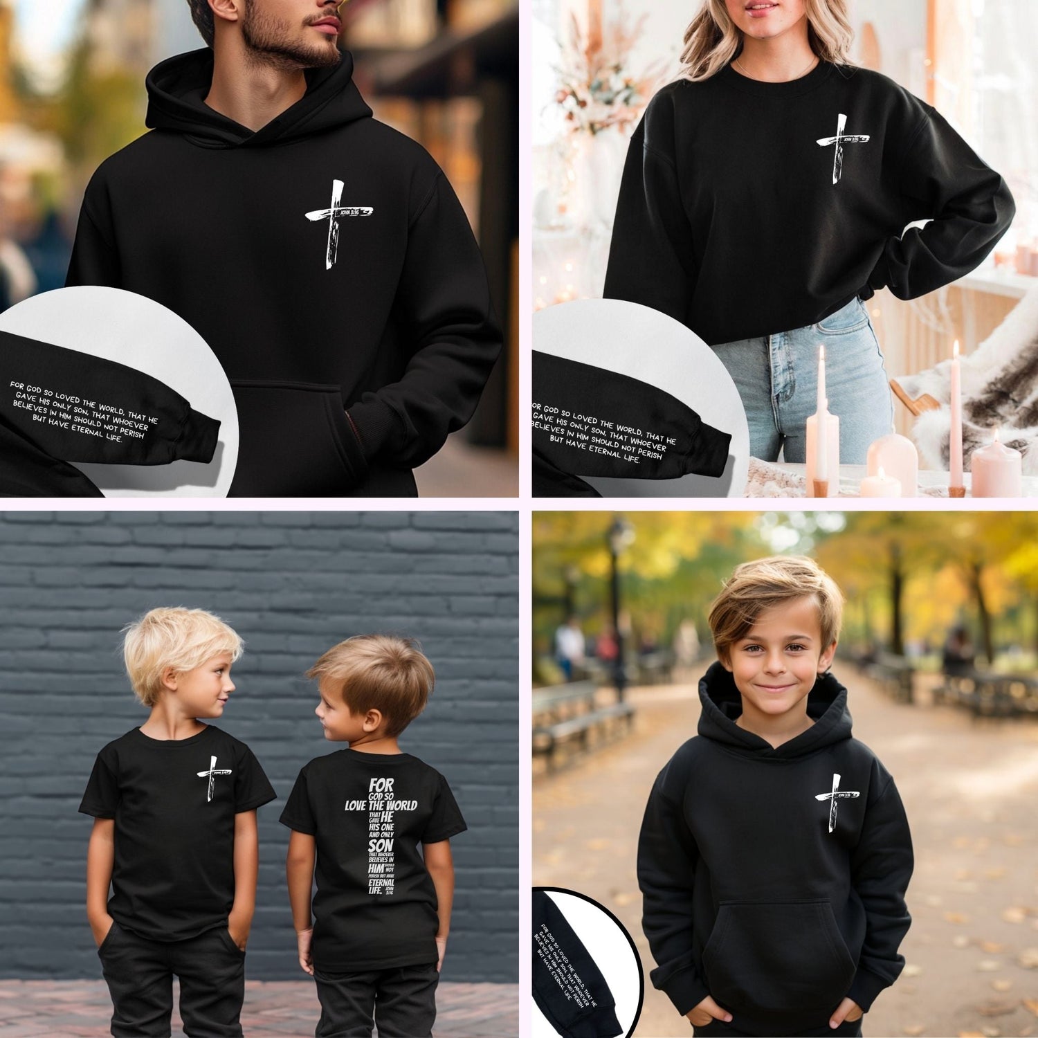 John 3:16 Christian shirt for adults – black and red faith tee