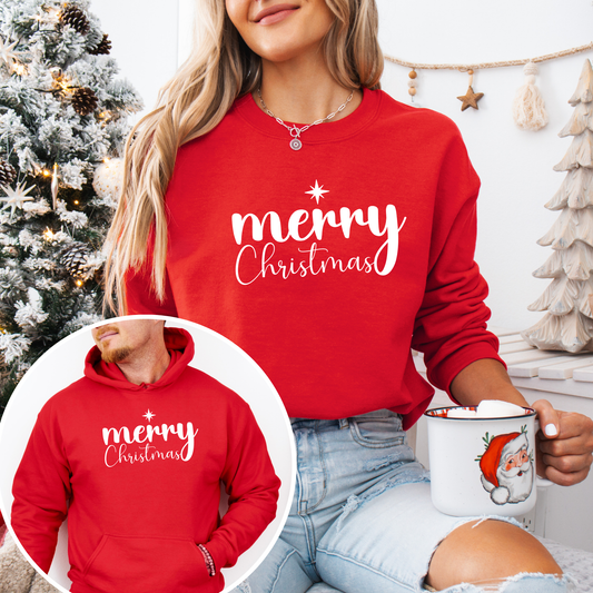 Merry Christmas Puff Sweatshirt and Hoodie |  Unisex Christmas sweatshirt and Hoodie