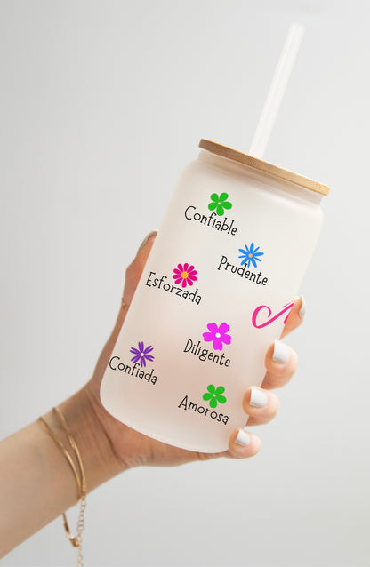 Mujer Virtuosa Frosted Glass Can 16oz - Proverbs 31 Inspired Mother’s Day Gift.