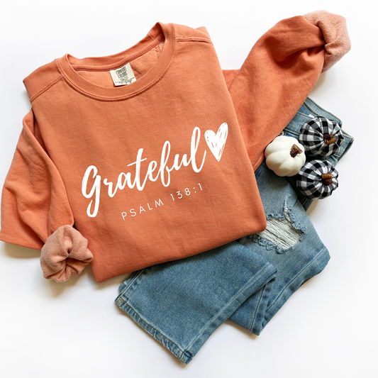Grateful Heart Comfort Color Sweatshirt– Psalm 138:1