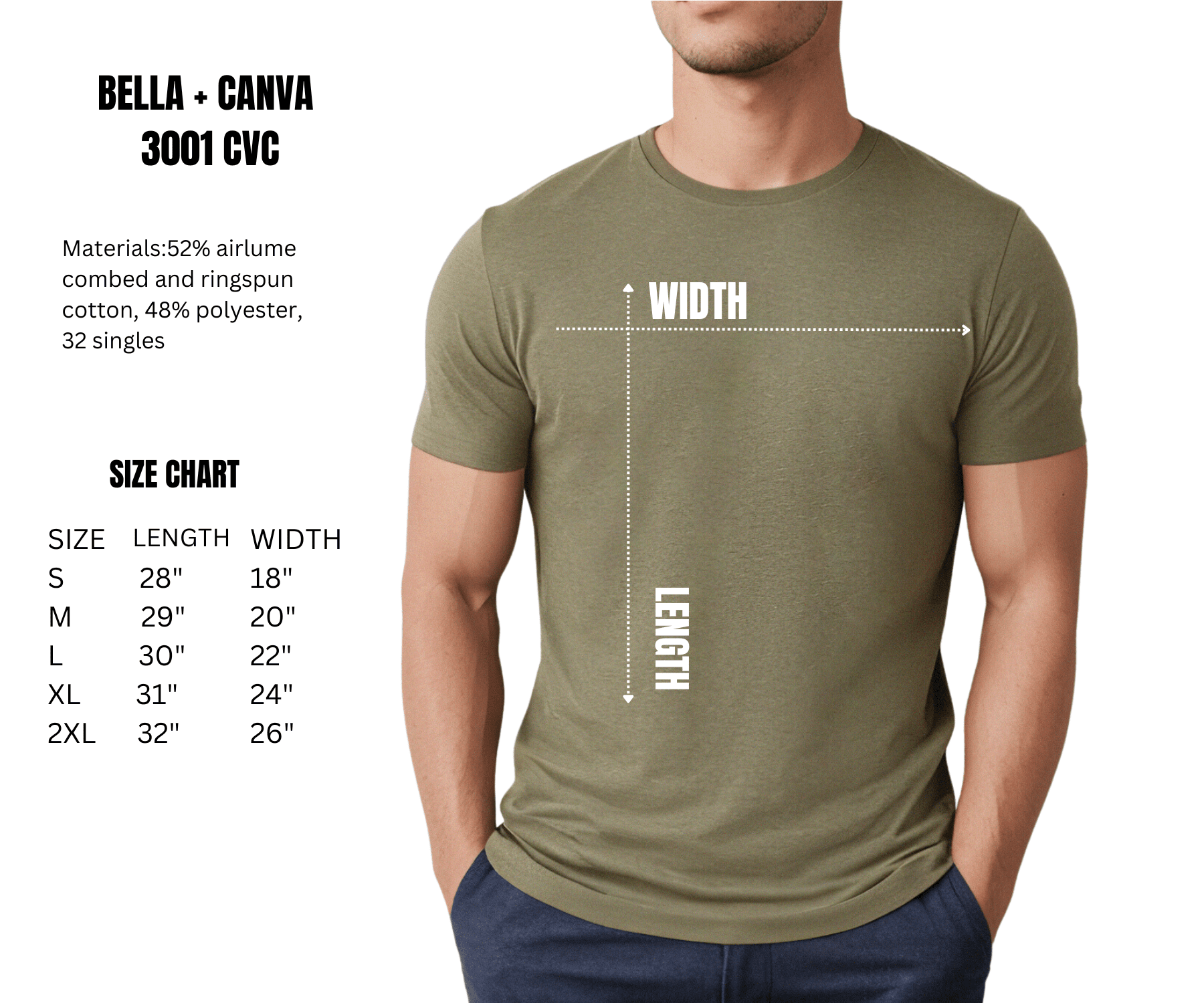 Bella Canva 3001  Size Chart