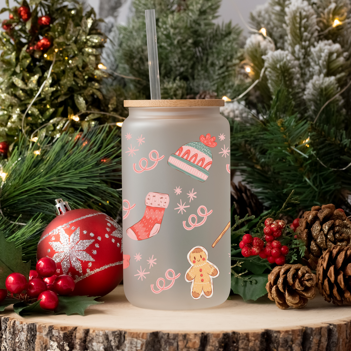 Sip in holiday style with our 16oz Christmas Glass Cup – perfect for cozy winter drinks