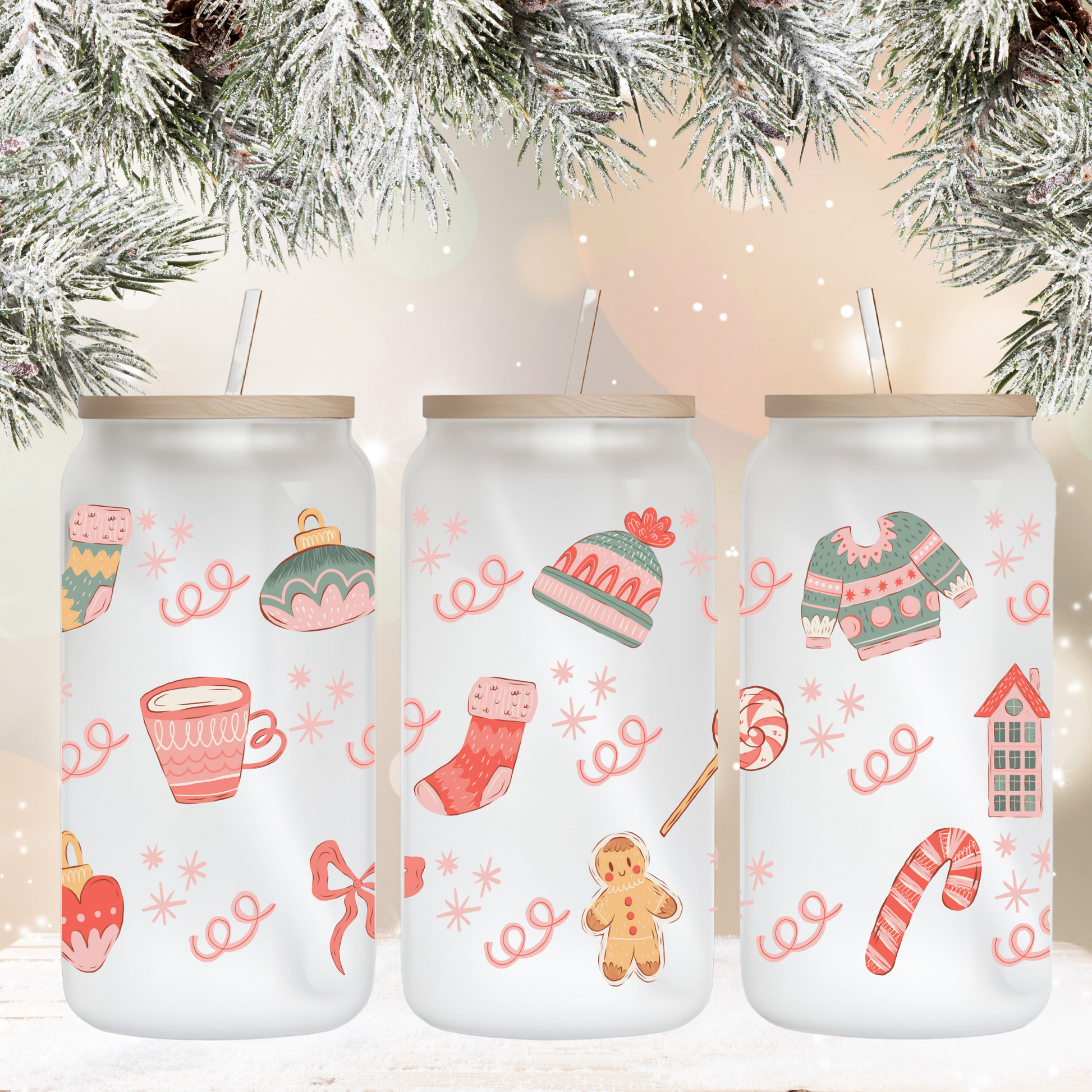 Sip in holiday style with our 16oz Christmas Glass Cup – perfect for cozy winter drinks