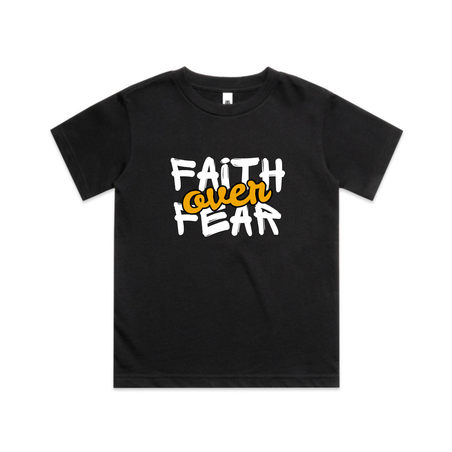 Faith Over Fear kids tee front black graffiti design - Abound in Faith