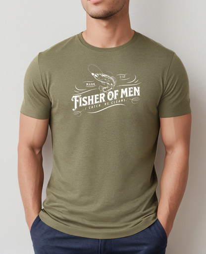 Heather Olive Fisher of Men christian t-shirt for men for Men inspired by Matthew 4:19