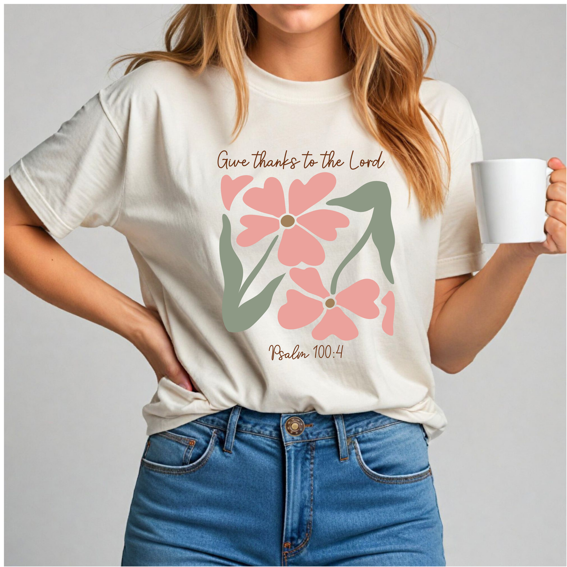 Give Thanks to the Lord – Psalm 100:4 Floral Christian T-Shirt - Aboundinfaith