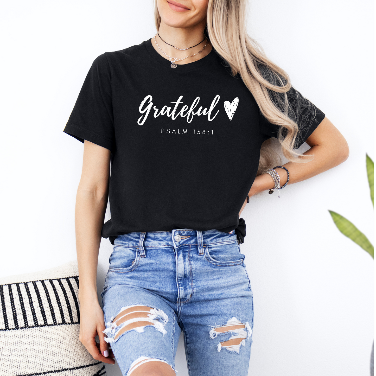 Black Grateful Heart T-Shirt with Psalm 138 verse — Inspirational faith-based clothing