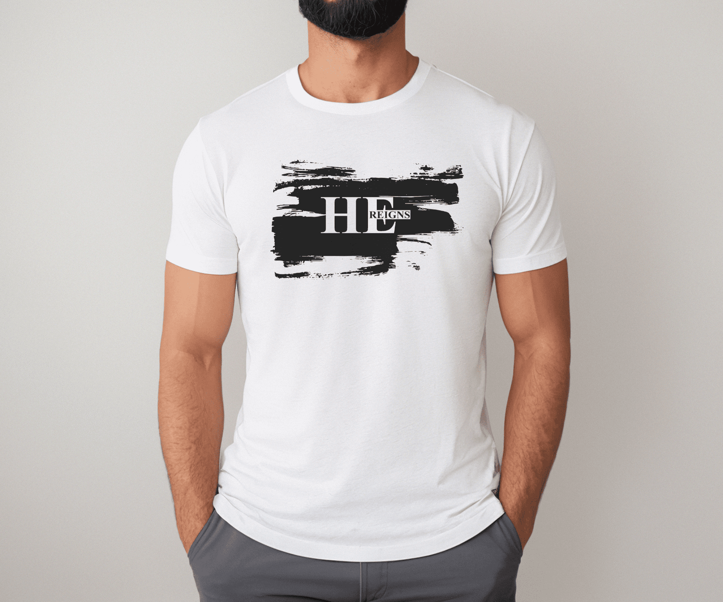 White Men’s Christian T-Shirt with Psalm 9:7 Bible Verse — The LORD reigns forever