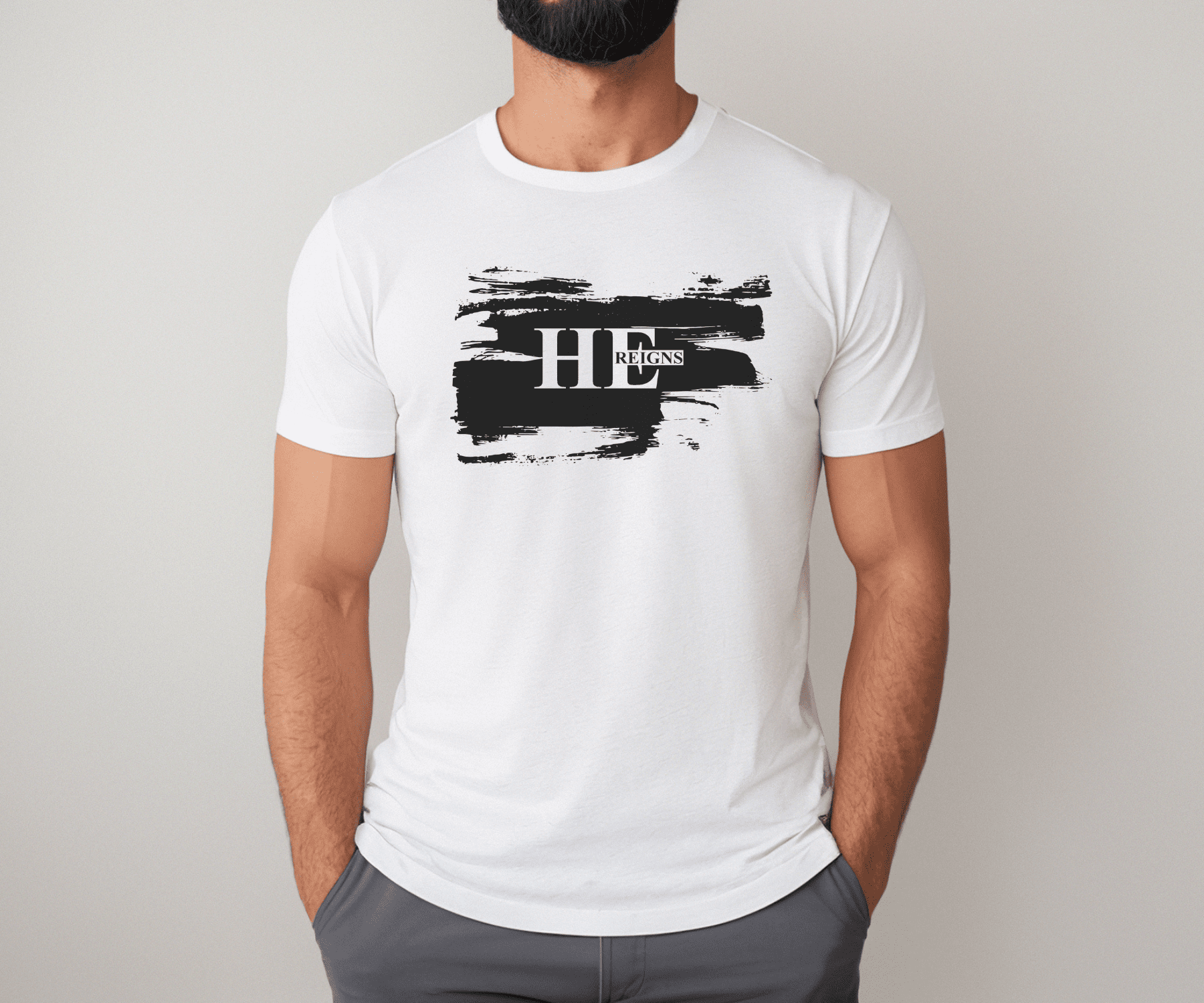 White Men’s Christian T-Shirt with Psalm 9:7 Bible Verse — The LORD reigns forever