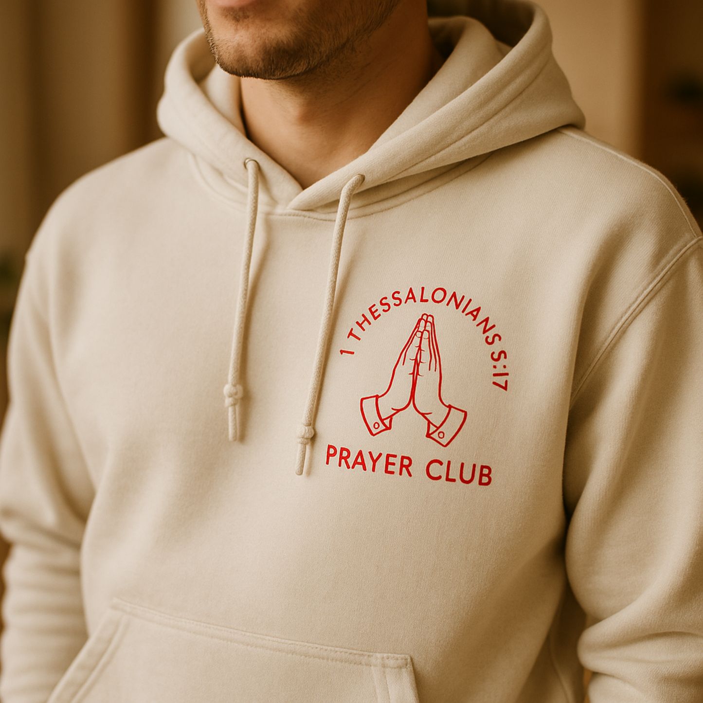 Prayer Club 1 Thessalonians 5:17 hoodie front left chest - Abound in Faith