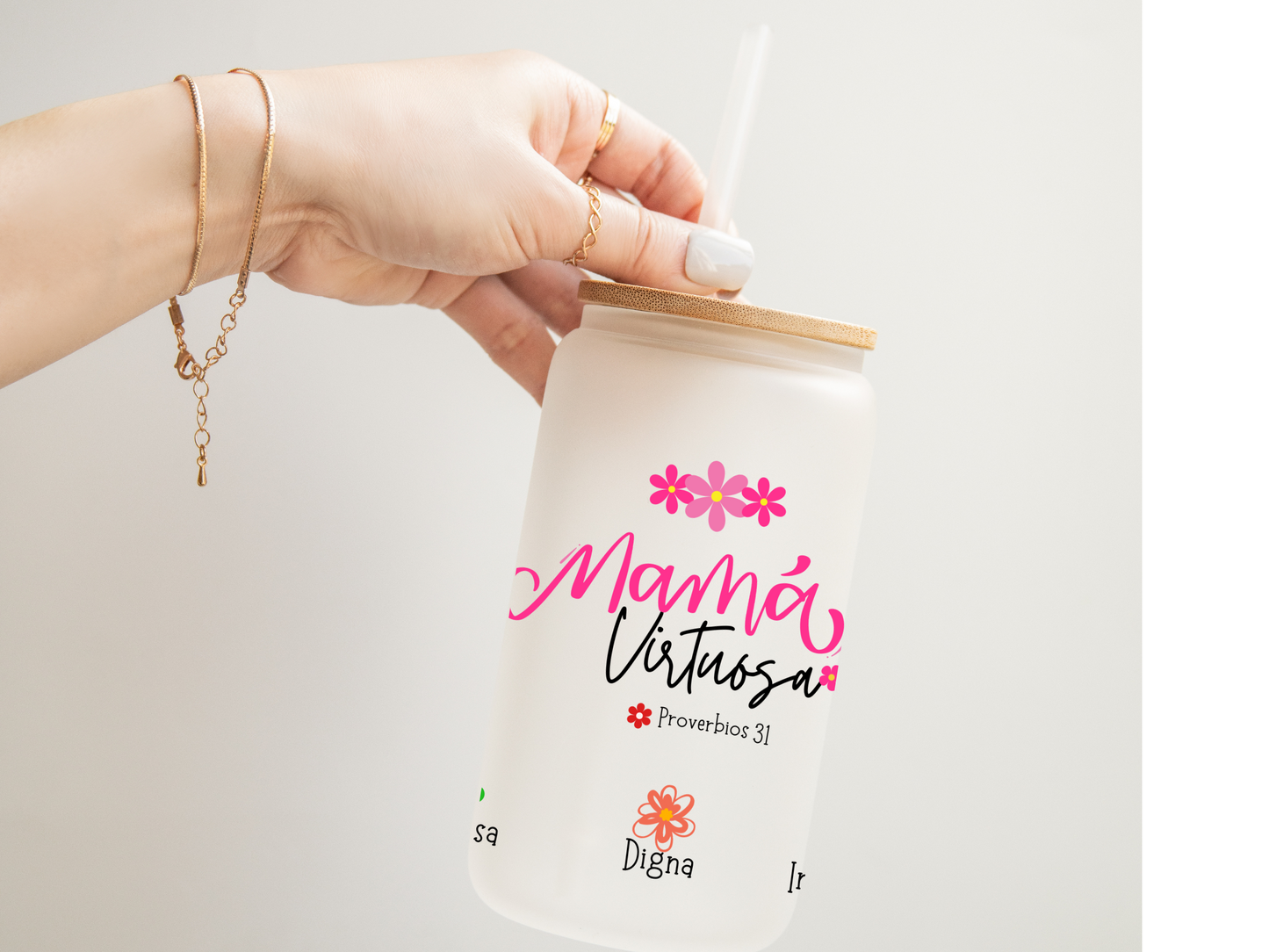 Mujer Virtuosa Frosted Glass Can 16oz - Proverbs 31 Inspired Mother’s Day Gift.