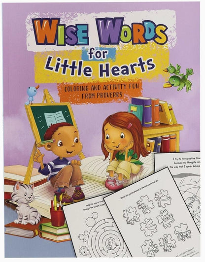 Wise Words for Little Hearts Children’s Christian activity book with crayons and paper planes