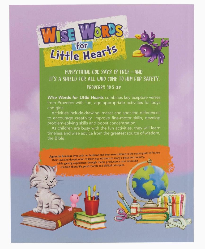 Wise Words for Little Hearts Christian coloring and activity book for kids based on Proverbs
