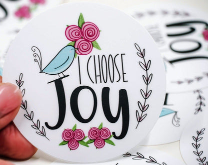 Choose Joy waterproof sticker with floral and bird design