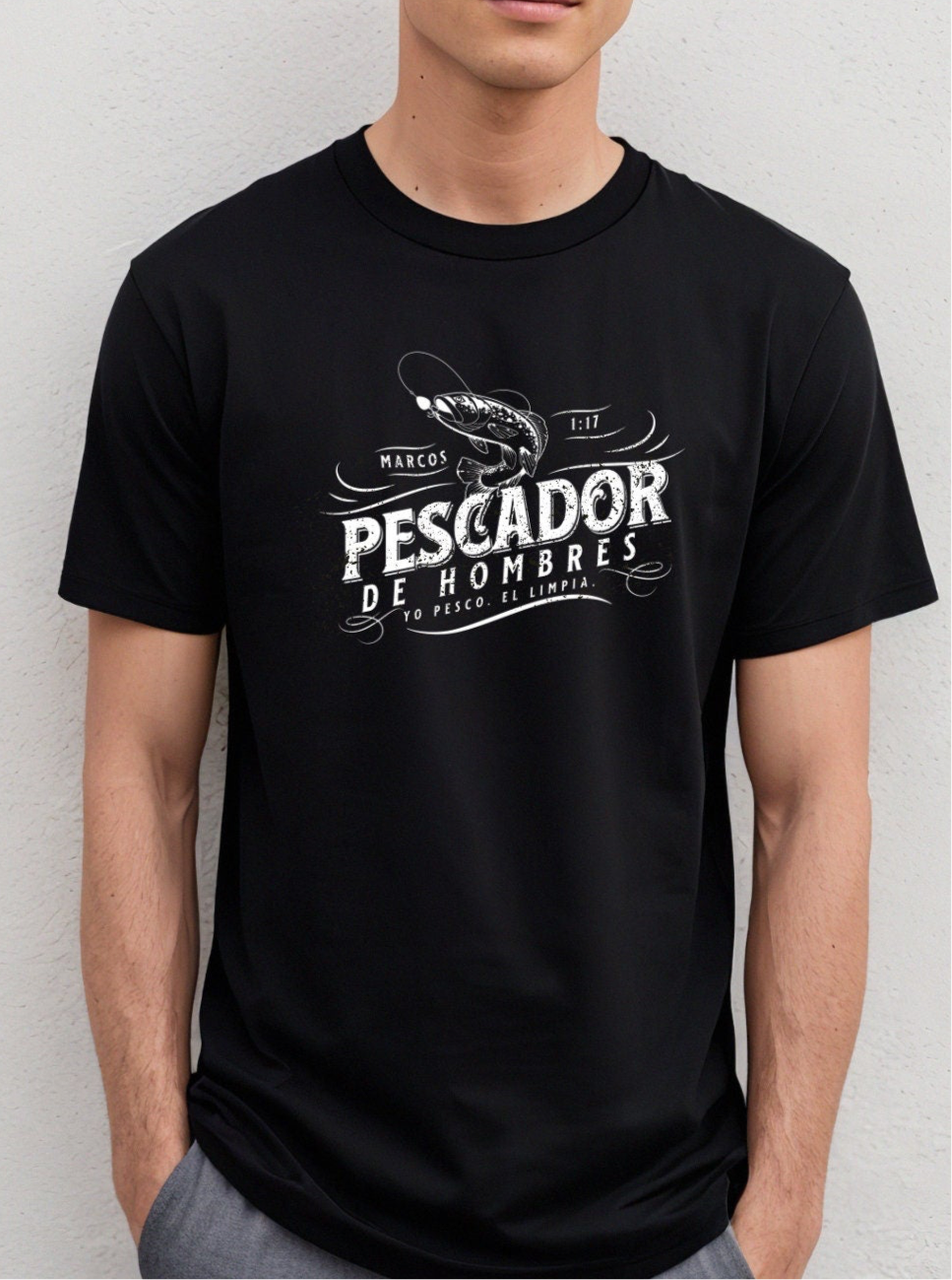  Pescador de Hombres Camisa Cristiana – Marcos 1:17 en color negro