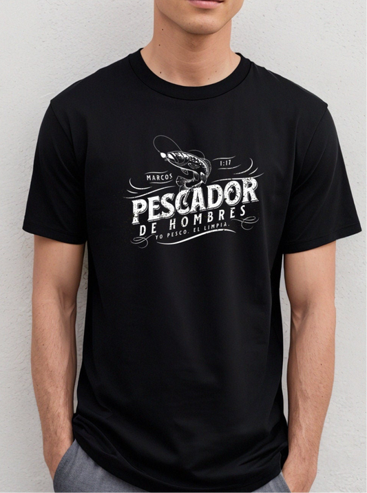  Pescador de Hombres Camisa Cristiana – Marcos 1:17 en color negro