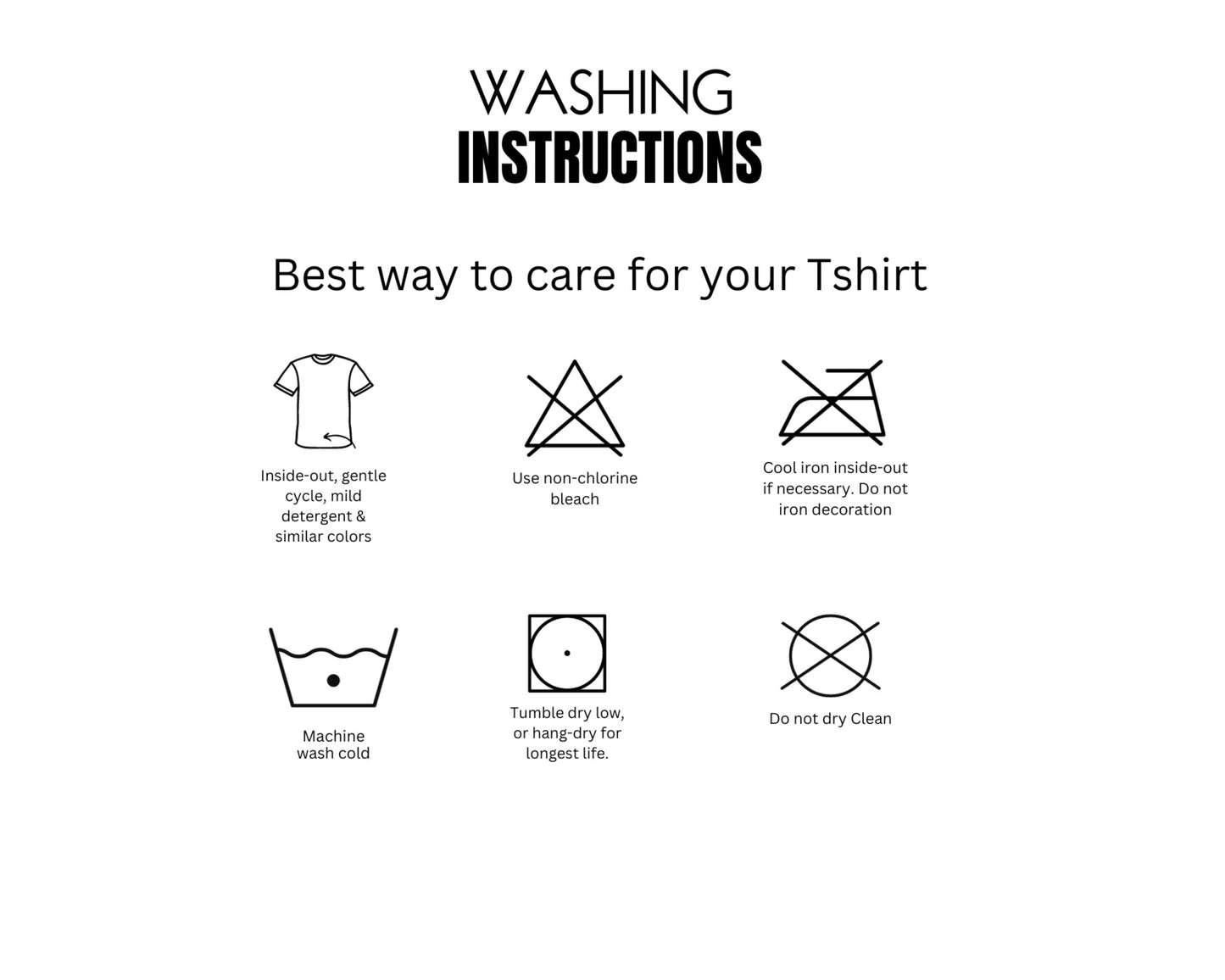 Bella Canvas washing instruction for t-shirt- chart