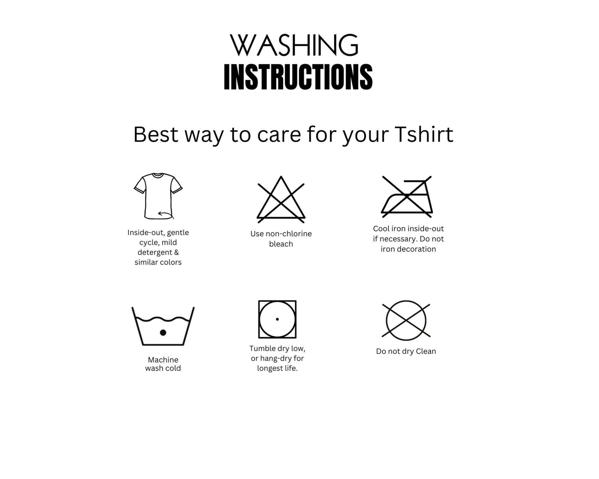 Bella Canvas washing instruction for t-shirt- chart