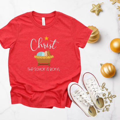 Christ the Savior Is Born Shirt | Christian Christmas T-Shirt, Hoodie & Sweatshirt | Manger Design For Boys and Girls This Holiday Season