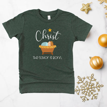 CChrist the Savior Is Born Kids T-Shirt  Heather green