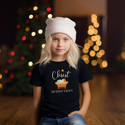 Christ the Savior Is Born Shirt | Christian Christmas T-Shirt, Hoodie & Sweatshirt | Manger Design For Boys and Girls This Holiday Season