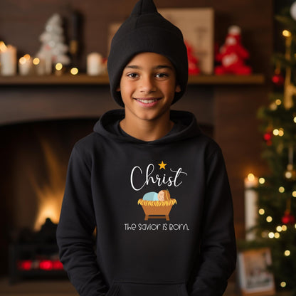 Christ the Savior Is Born Shirt | Christian Christmas T-Shirt, Hoodie & Sweatshirt | Manger Design For Boys and Girls This Holiday Season