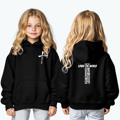 John 3:16 Kids Christian Hoodie - 'For God So Loved The World' Front and Back Bible Verse Hoodie, Perfect Christmas Gifts