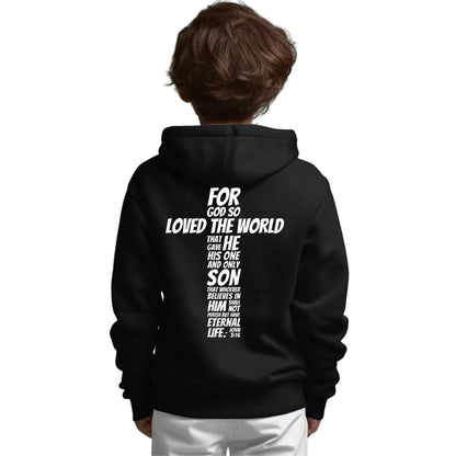 John 3:16 Kids Christian Hoodie - 'For God So Loved The World' Front and Back Bible Verse Hoodie, Perfect Christmas Gifts