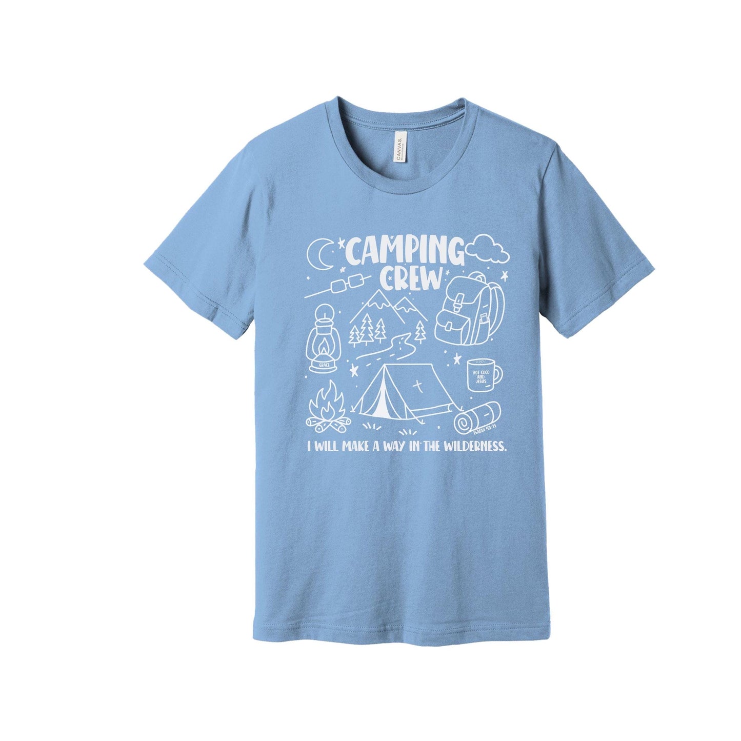 Camping Crew Doodle Shirt for Kids – Christian T-Shirt with Hand-Drawn Camping Illustration
