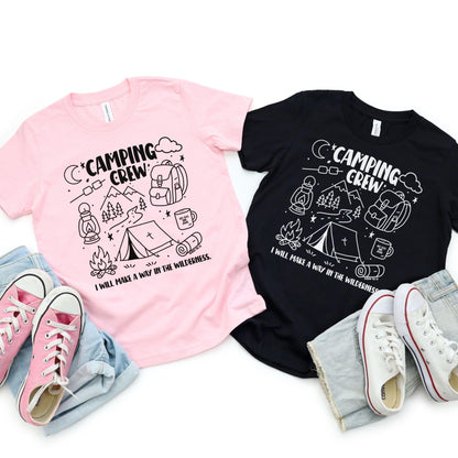Camping Crew Doodle Shirt for Kids – Christian T-Shirt with Hand-Drawn Camping Illustration