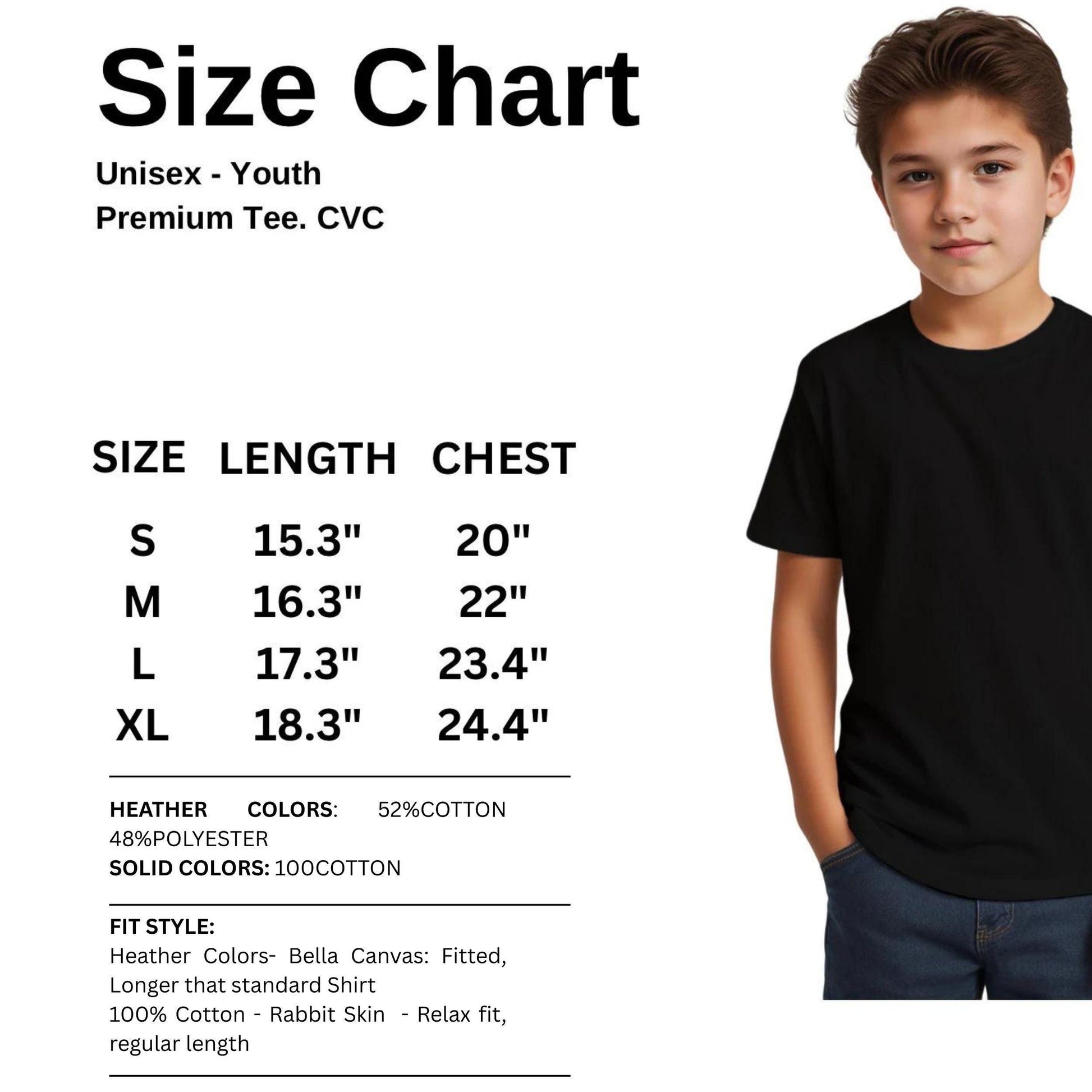 Camping Crew Doodle Shirt for Kids – Christian T-Shirt with Hand-Drawn Camping Illustration size chart