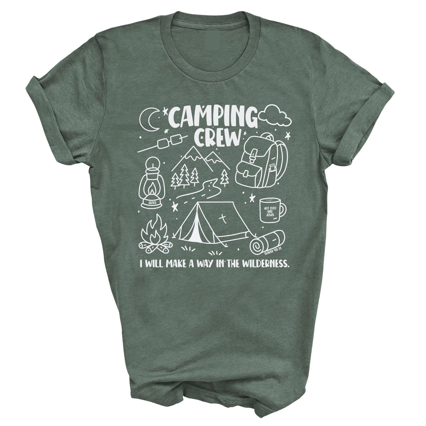 Camping Crew Doodle Shirt for Kids – Christian T-Shirt with Hand-Drawn Camping Illustration