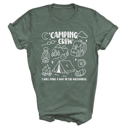 Camping Crew Doodle Shirt for Kids – Christian T-Shirt with Hand-Drawn Camping Illustration