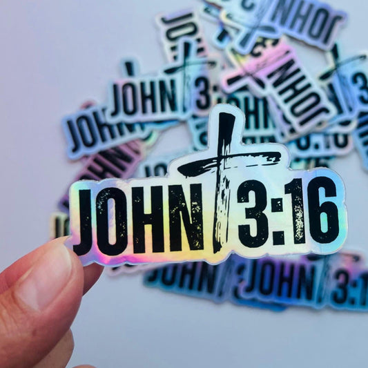 John 3:16 Waterproof Sticker | Holographic Christian Sticker | Bible Verse Vinyl Decal | Faith-Based Laptop Sticker, water bottle and more