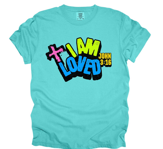 Aboundinfaith.com Kid’s Tshirt I Am Loved Kids Christian T-Shirt | John 3:16 Bible Verse Shirt