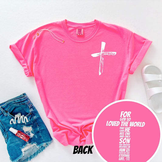Aboundinfaith.com Kid’s Tshirt S / CC Neon Pink John 3:16 Kids Christian Shirt - 'For God So Loved The World'.
