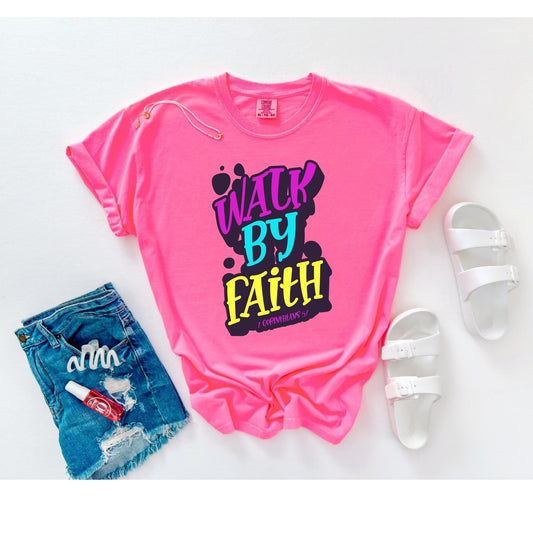 Aboundinfaith Kid’s Tshirt Walk By Faith Kids Christian T-Shirt | 2 Corinthians 5:7 Shirt
