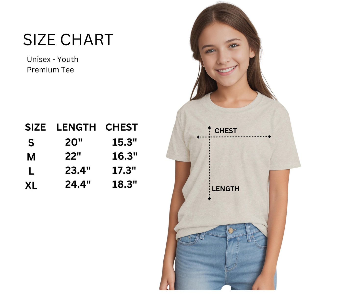 christian girl T-shirts. Bella canvas size chart kids